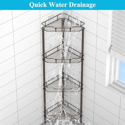 HuggieGems Metal Floor Standing Corner Shower Caddy, Bronze, 4 Tier