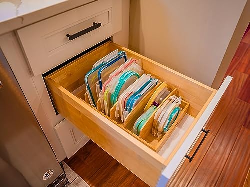 Umilife Extra Large Bamboo Food Container Lid Organizer for Kitchen Cabinet