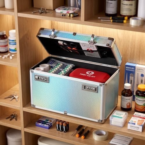 Medicine Lock Box with 3-Digit Combination Lock – Lockable Storage Box for Medication, Lock Box for Valuables,Locking Medicine Box for Home or Office, 14" x 7" x 9"