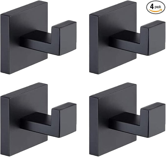 Towel Hooks for Bathroom Bath Robe Hook,Towel Holder Hanger with Screw,Coat Hooks Wall Mount,Heavy Duty for Hanging Bag Hat,Black 4 Pack