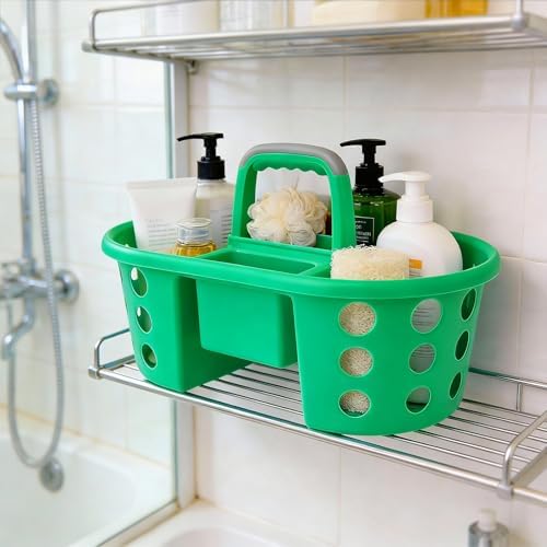 SIMPLYKLEEN Large Shower Caddy Portable 2PC - Made in USA Plastic Jumbo Size Dorm Storage Candy Tote with Handle Shower Organizer for Bathroom, Pantry, Kitchen, College Dorm, Green
