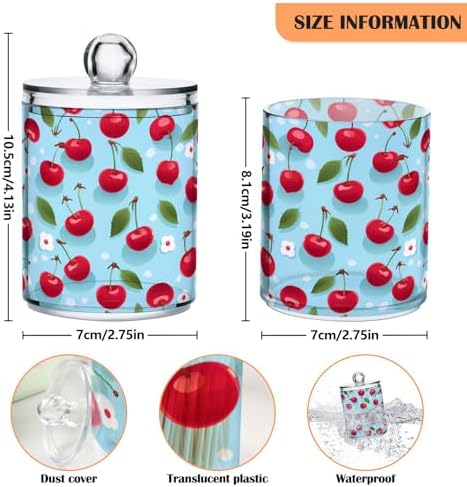 MNSRUU 2 Pack Qtip Holder Organizer Dispenser Cherries and Flowers Pink Bathroom Storage Canister Cotton Ball Holder Bathroom Containers for Cotton Swabs/Pads/Floss