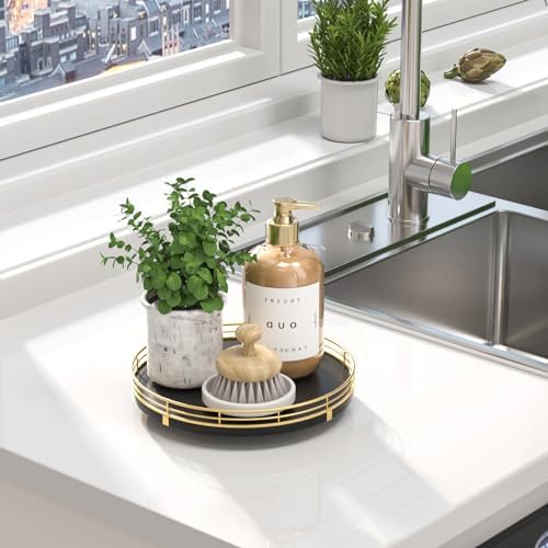 Oroyutor 9-Inch Oak Lazy Susan Vanity Tray, Gold Finish