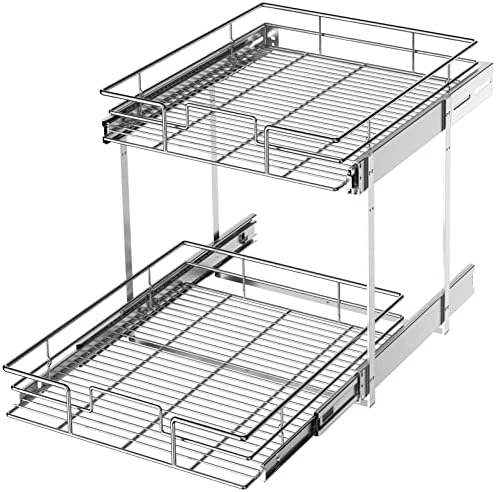 LOVMOR 2 Tier Individual Pull Out Cabinet Organizer 14½" W x 21½" D, Slide Out Kitchen Cabinet Storage Sliding Shelves
