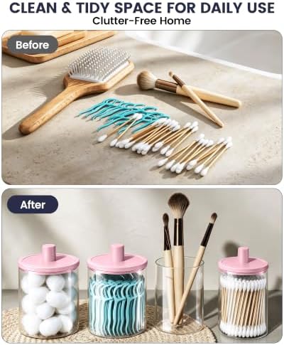 Glass Qtip Holder Dispenser - 4 Pack, Bathroom Decor and Organizer