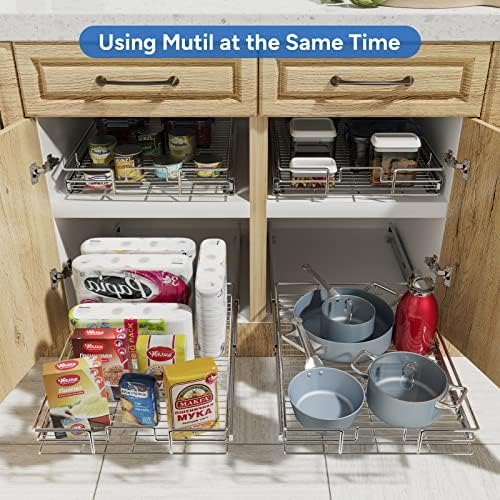 ROOMTEC Pull Out Cabinet Organizer, Cabinet Pull Out Shelves 17" W x 21" D, Heavy Duty Cabinet Drawers Slide Out Kitchen Cabinet Organizers Storage Shelf
