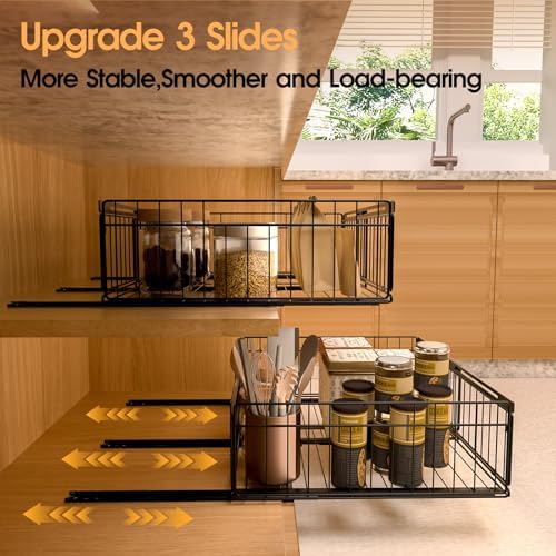 Expandable Pull Out Cabinet Organizer Adjustable Width 13"-20", Kitchen Organization with Adhesive.Bathroom Under Sink Organizers and Storage,Bedroom Slide out Drawers,Pantry
