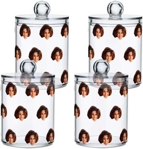 Personalized Custom 4 Pack Qtip Holder Dispenser with Lids, Storage Containers,Bathroom Canisters Organizer for Cotton Ball, Cotton Swab, Cotton Round Pads, Floss