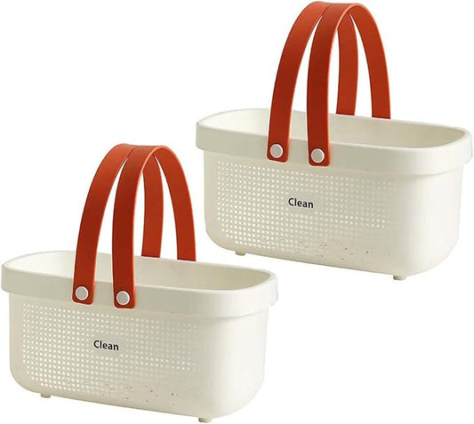 2 Pack Plastic Basket with Handles, Portable Shower Caddy Basket, Dorm Caddy Storage Organizer for Shampoo, Conditioner, Lotion, Bathroom 12.4 * 6.14 * 7inch - White