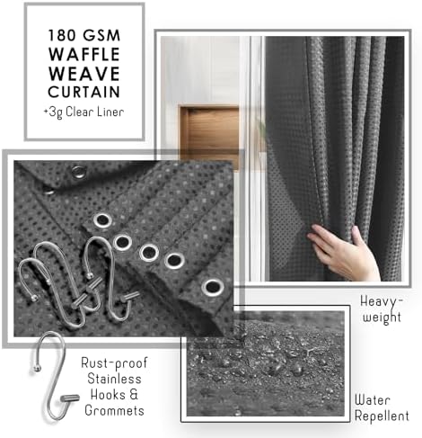 Clara Clark Bathroom Accessories Set - Bathroom Set, Bathroom Sets with Shower Curtain and Rugs, Shower Curtain Set with Bathroom Trash Can - Ombre Grey - 22PC