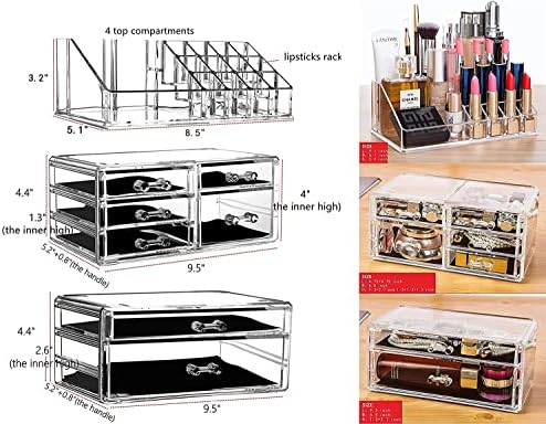 Cq acrylic 3 Pack Clear Skincare Organizer for Vanity, Stackable 7 Drawers Make Up Organizer,Cute Cosmetic Organizer for Vanity Jewelry,Hair Clip,Beauty,Skincare Product Dresser Acrylic Desk Organizer