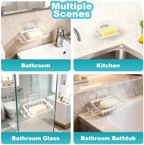 White Soap Holder,201 Stainless Steel Soap Dish for Shower - Soap Racks - Comfortable Wash Shower Shelf - Anticorrosive,Rust-Proof and Waterproof Square Bar Soap Holder