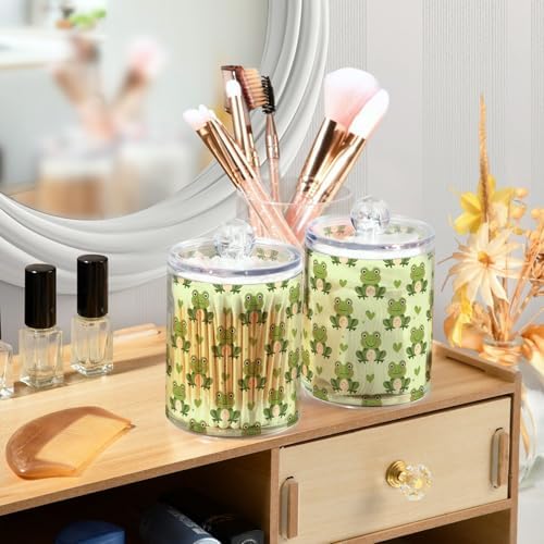 MNSRUU 2 Pack Qtip Holder Organizer Dispenser Cute Frog and Dragonfly Bathroom Storage Canister Cotton Ball Holder Bathroom Containers for Cotton Swabs/Pads/Floss