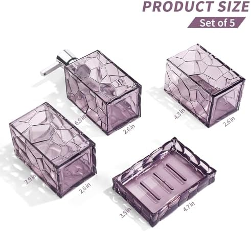 GAHEFY Lavender Purple Bathroom Accessories Set with Toothbrush Holder, Soap Dispenser, Tumbler, Soap Dish, Purple Bathroom Decor,Acrylic (Purple-4pcs)