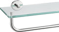 JQK Bathroom Glass Shelf Polished Chome, Shelf with 19 Inch Towel Bar Tempered Glass Shower Storage 20 by 5 inches, 304 Stainless Steel Silver Finish Wall Mount, TGS100L20-CH