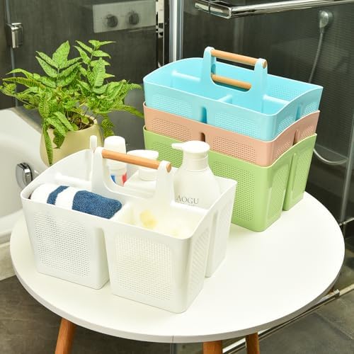 ALINK Portable Shower Caddy Basket with Compartments, Plastic Divided Cleaning Caddy Organizer Storage Tote with Handle for Bathroom, College, Dorm Room Essentials - Purple