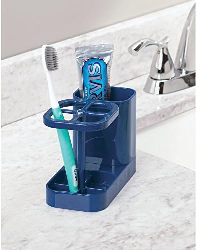 iDesign Toothbrush Holder with Storage Cup, Bathroom Sink Organizer for Toothpaste and Electric Toothbrushes, Blue
