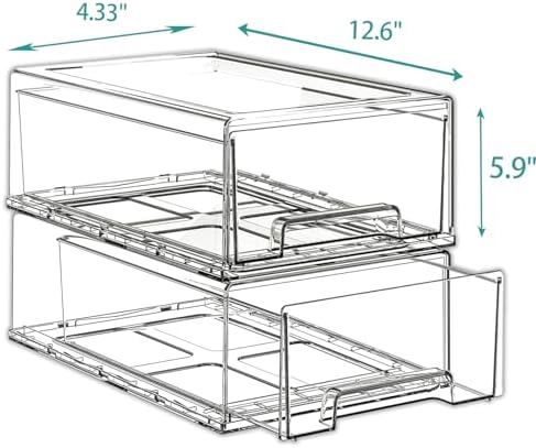 6 Pack Stackable Organizer Drawers, Clear Desk Storage Box,Transparent Drawer in Home, Office and Kitchen Pull Out Organizer Bins for Make Up, Jewelry, Pen, Desktop Stationary (6L drawer)