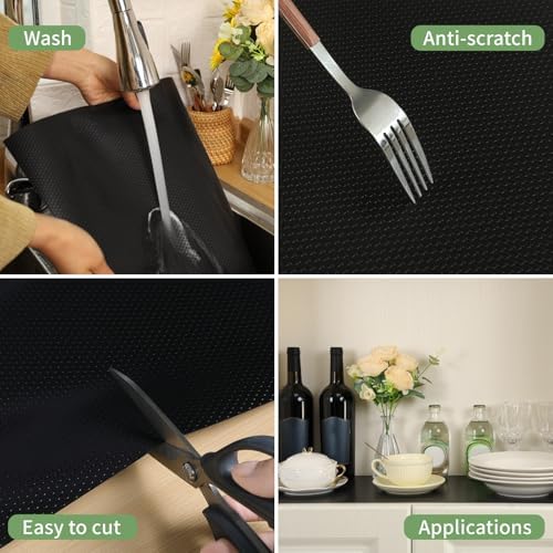 Shelf Liners 24 inch x 20 ft Shelf Liners for Kitchen cabinets nonstick Shelf Lining Drawer Mats EVA Protector for Cupboard (Black,24 inch x 20 ft)