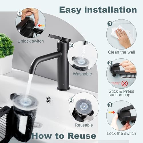 JOTPE Expandable Shower Caddy, No-Drill Suction Shower Shelf, Black