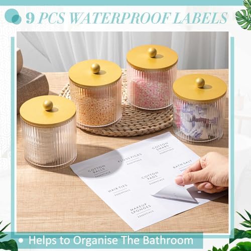 6 Pcs Plastic Holder Dispenser Bathroom Jars with Bamboo Lids, Golden