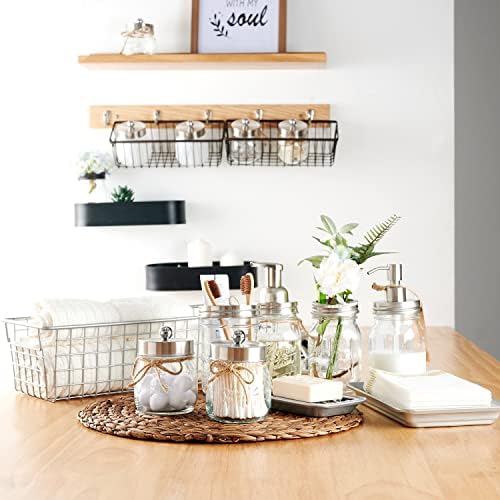 SheeChung 8PCS Mason Jar Bathroom Accessories Set Complete - Brushed Nickel