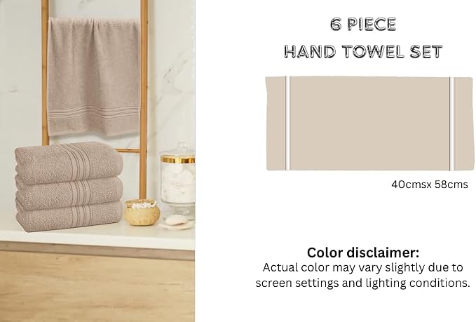 BOUTIQUO Ultra Soft Cotton 6 -Piece Hand Towel Set 16x24 Inch, Ideal for use in Bathroom, Kitchen, Gym, Spa & General Cleaning, Compact & Lightweight Multi Purpose Hand Towels - Multi Color