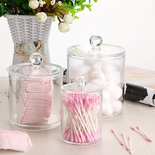 Hipiwe Set of 3 Cotton Ball and Swab Organizer Acrylic Q-Tips Jar with Lid
