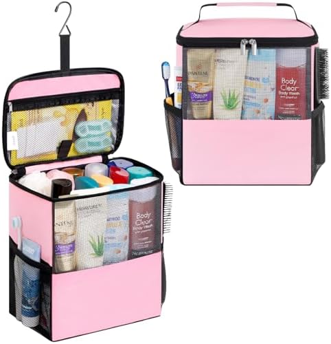 Lifewit Mesh Shower Caddy Bag Portable for College Dorm Room Essentials, Hanging Organizer Basket, Quick Dry Tote Bag for Camping, Bathroom, Beach, Travel, Large, Pink