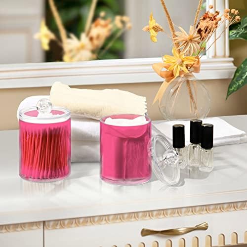 DOMIKING Neon Pink 2 Pack Cotton Swab Holder Dispenser Plastic Jar Bathroom Storage Canister Acrylic Containers for Cotton Swab Round Pads
