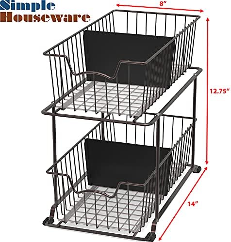 SimpleHouseware 2 Tier Cabinet Wire Basket Drawer Organizer, Brown