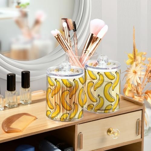 2 Pack Qtip Holder Organizer Dispenser Bananas Yellow Bathroom Storage Canister Cotton Ball Holder Container for Cotton Pads/Swabs/Floss