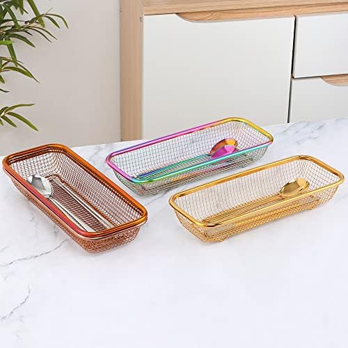 Kitchen Drawer Organizer, Stainless Steel Storage Container Metal Cabinet Storage Basket for Holding Silverware Kitchen Utensil, Pack of 2