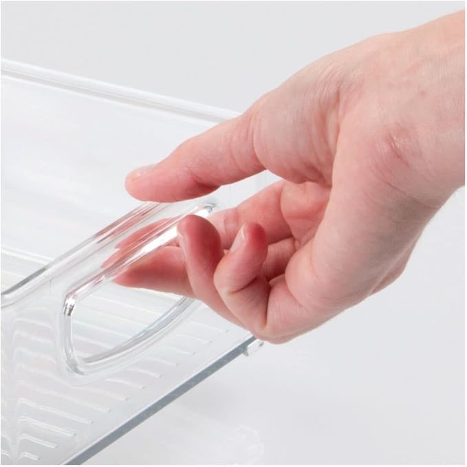 mDesign Plastic Storage Organizer Shallow Container Bin with Handles for Bathroom, Kitchen Cabinet, Pantry, Home Organization - Holds Vitamins, Supplements, Makeup - Ligne Collection - 4 Pack - Clear