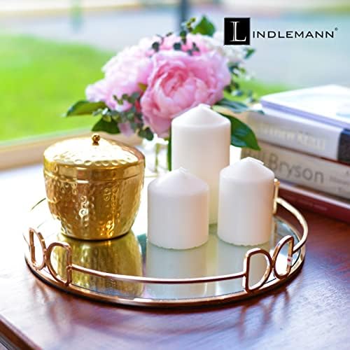 Decorative Tray Metal Mirrored Round Serving Trays with Butterfly Handles Perfume Jewelry Trinket Organizer for Bathroom Vanity Home Décor (Gold, 12")
