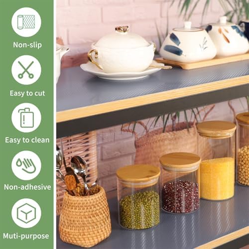 Shelf Liners 24 inch x 20 ft Kitchen Cabinets Liner Non-Stick Drawer Mats EVA Protector Shelving Cupboard Lining (Gray, 24 inch x 20 ft)
