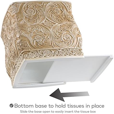 Creative Scents Victoria Beige Square Tissue Box Cover with Bottom Slider