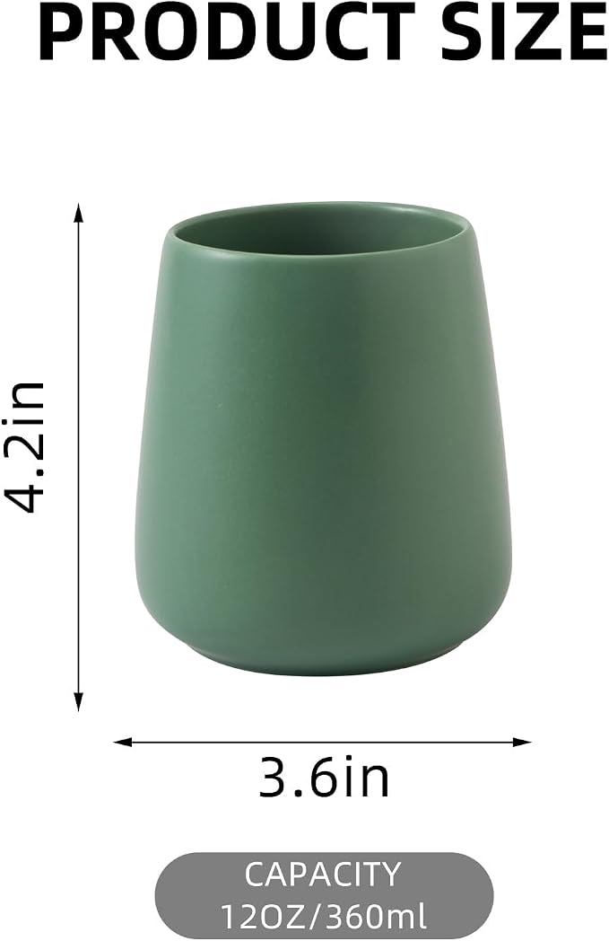 Green Toothbrush Holder for Bathroom - 2Pcs Ceramic Tooth Brushing Holders Set, Toothbrush Cup & Toothpaste Organizer for Bathroom Countertop, Makeup Brush Holder, Pen Holder for Home Desktop Storage