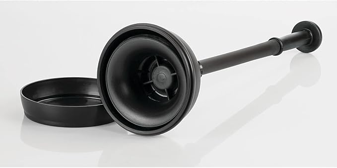 mDesign Plastic Toilet Plunger with Lift & Lock Cover Set, Compact Discreet Freestanding Storage Caddy Holder for Bathroom, Powder Room, Modern Design - Heavy Duty - Hyde Collection, Black