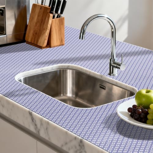 FIFTY FEET 24"x120" Non-Adhesive Shelf Liner for Kitchen Cabinets and Drawers, Washable Non-Slip PVC Cabinet Liner (Blue Circle)(1 Roll)