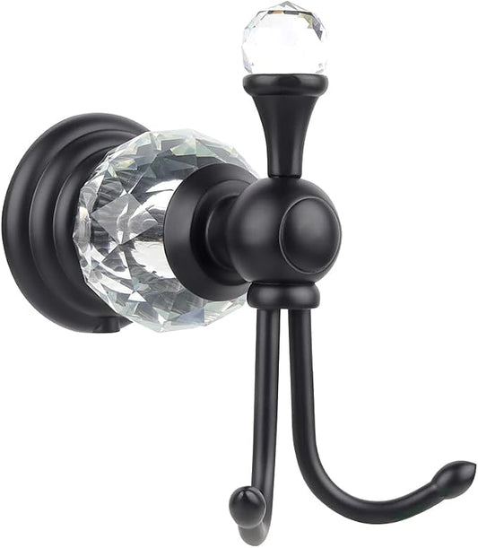 Luxury Crystal Black Robe Hook Bathroom Hangings Towel Rack Clothes Hook, Double Wall Mounted Towel Hook, Double Robe/Towel Hook