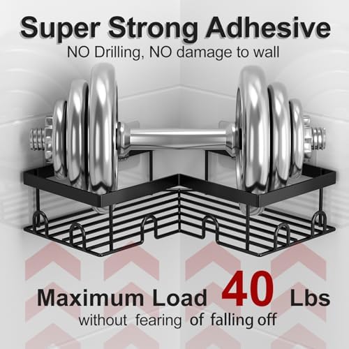 Liuoud Corner Shower Caddy 5 Pack Adhesive Stainless Steel Organizer Black