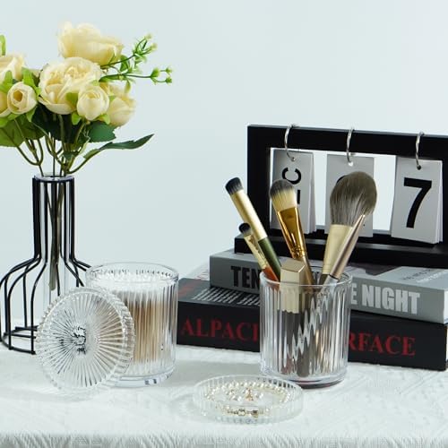 2 Pack Glass Container Qtip Holder with Lid,Mouthwash Cup,Cosmetic Storage