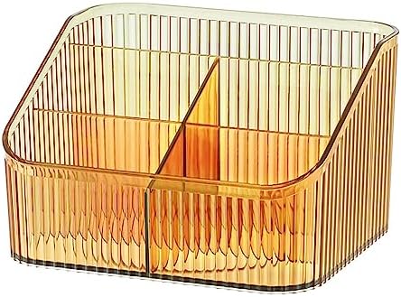 Makeup Organizer Cosmetics Storage Box, Large Capacity Make Up Brush Holder Organizer Vanity Accessories, Bathroom Countertops, Desk Storage Container, Cosmetic Display cases(Yellow-L)