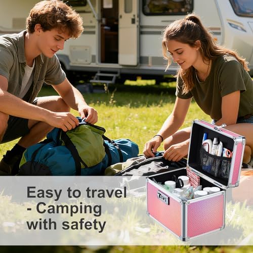 Medicine Lock Box with 3-Digit Combination Lock – Pink Lockable Storage Box for Medication, Small Lock Box for Valuables, 10"x7"x7.9" Locking Medicine Box for Home Travel Dorm