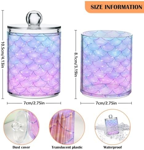 MNSRUU 4 Pack Qtip Holder Organizer Dispenser Pink Blue Mermaid Scales Bathroom Containers Bathroom Vanity Storage Canister Apothecary Jars for Cotton Swabs/Pads/Floss