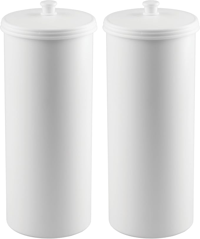 iDesign Freestanding Bathroom Toilet Paper Storage Holder, 2-Pack, White | With Lid, Holds 3 Extra Rolls