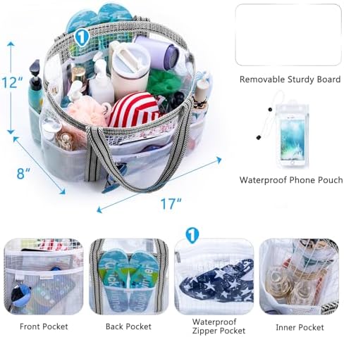 Large Mesh Shower Caddy – Portable ShowerTote with Waterproof Phone Pouch – Quick Dry Shower Bag with Separate Dry & Wet Zones for College Dorm, Gym, Beach Tote, Camping, Travel Essentials
