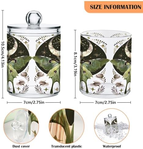 2 Pack Qtip Holder Dispenser for Cotton Ball Luna Moth Moon Swab Round Pads Clear Plastic Acrylic Jar Set Bathroom Canister