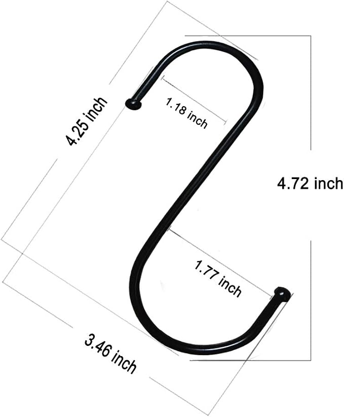 6 Pack 4.7 Inches Extra Large S Shape Hooks Heavy-Duty Metal Hanging Hooks Apply Kitchenware Bathroom Utensils Plants Towels Gardening Multiple uses Tools(Black)